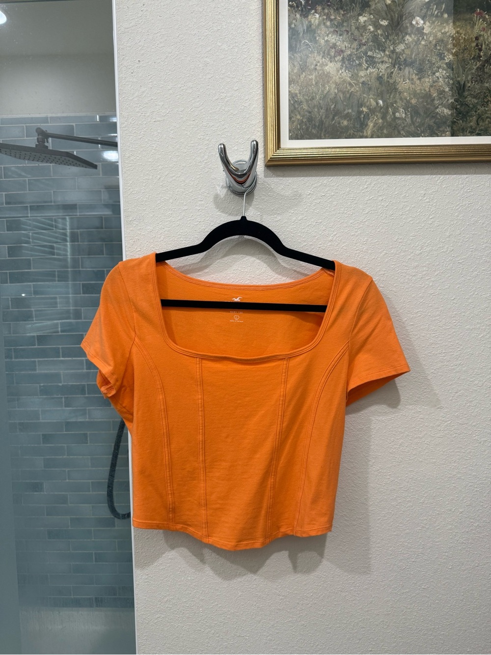 Women’s Hollister Corset Detail Short Sleeve Baby Tee T-Shirt - Orange Sz Large